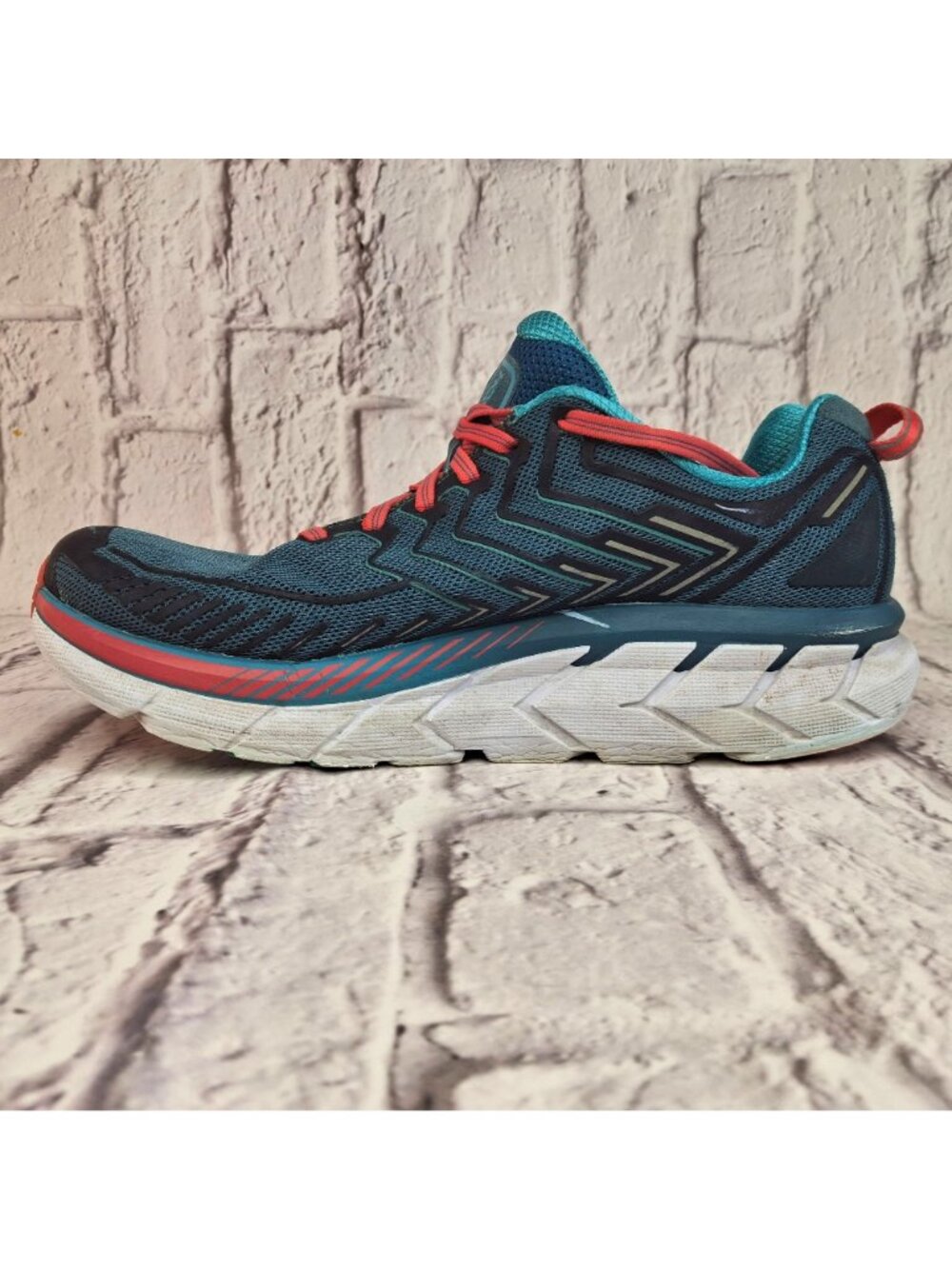 Hoka One One Clifton 4 Womens Running Shoes Size 9.5 Blue & Coral Cushioned - Picture 3 of 12